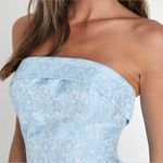 Lulus LULU’S Delicate Destiny Light Blue Jacquard Strapless Mini Dress Photo 4