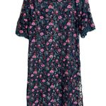 Moulinette Soeurs Dress Womens Small Teal Pink Floral Embroidered Lace Overlay Photo 10