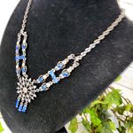 Silver Gunmetal Royal Blue Pendant Necklace and Earrings Set Photo 3