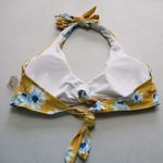 Yellow Floral Padded Halter Tie Knot Boho Swim Sports Bra Bikini Top L Large Photo 1