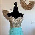 Elegant Strapless Gold and Aqua Dress Blue Size 6 Photo 3