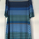 Donna Morgan Blue Diamond Geometric Dress Size 8 Stretch Career Church Wedding Photo 0