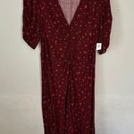 Old Navy Burgundy Puff-Sleeve V-Neck Midi Dress NWT NEW Large Burgundy Floral Photo 1