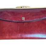 VTG Bosca Leather Hand Stained Italy Frame Wallet Clutch Checkbook Cognac NEW Brown Photo 0