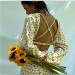 We Wore What Ditsy Daisy Flower Billow Long Sleeve Crop Top S Ivory Yellow #3557 Photo 3