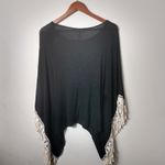 Entro  M Black Stretch Poncho Creme Fringe Top Photo 1