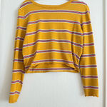 Ultra Flirt LARGE cropped Striped Mustard Yellow pink long sleeve Women's Top Photo 0
