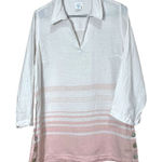 Sigrid Olsen  Pink/White Linen V-Neck Collared Shirt Size‎ M Photo 0