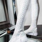 White knee high bedazzled knit shoes Size 6 Photo 0