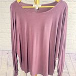 Magaschoni  Women’s viscose blend purple long sleeve top Size M Ruched sleeves Photo 2