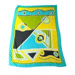 Vintage Féraud Paris Geometric Print Oversized Scarf Turquoise, Lime & Black Green Photo 1