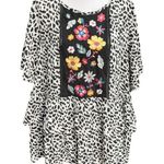 Oddy Animal Print Embroidered Flowers Layered Blouse Black White Size 2XL Photo 0
