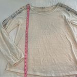 Miss Me  Long Sleeve Top-Knit Sleeves - Cream & Blue- Women's Medium Photo 7