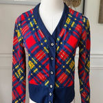 Vintage 70s Cropped Button Front Plaid Vneck Top XS Red Photo 0