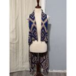 Timing  Aztec Print Duster Vest Women's M/L Blue Tan Open Front Long Cardigan Photo 2