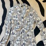 PINKO White Blue Panther Print Long Sleeve Midi Dress Size 8 Photo 11