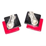Vintage Women's Diamond Shape Clip On Earrings Red Black Boho Casual Accessory Red Photo 3