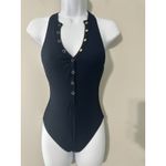Robin Piccone  Navy Amy Ribbed High Neck One Piece Swimsuit NWOT Size 4 Photo 2