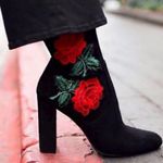 Steve Madden EDITION BLACK SUEDE RED ROSE ANKLE HEEL BOOTIES Photo 1