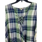 One World 2x Plaid Mixed Media Front Wrap Tie Neck Long Sleeve 2X NWT Photo 1