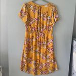 Skies Are Blue Mustard Yellow Floral Print Wrap Style Short Sleeve Dress Photo 3