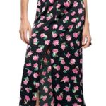 ZARA Floral Front Slit Satin Effect Midi Skirt Black Pink Green Size Medium Photo 4