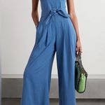Farm Rio  Belted Pleated Linen-blend Jumpsuit In Blue, Size Small, $270 Photo 3