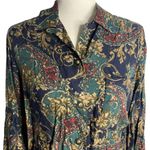 Vintage 90s Button Down Paisley Shirt S Navy Blue Collared Pocket Long Sleeves Photo 1