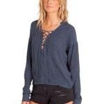 Billabong Finding Happiness Shirt Blouse Striped Lace Up Top Size Small Photo 0