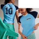 Free People NEW Ragabond Embroidered National Sport Tee Large Argentina Blue $68 Photo 2