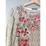 Limelight Embroidered Beige Short Silk Kurti Tunic Dress L Floral Tropical Light Photo 2