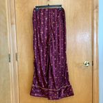 Anthropologie Free People Floral Burgundy elastic band satin pants Photo 5