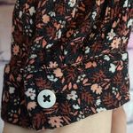 Garnet Hill  BLACK MICRO FLORAL LEAF BOTANICAL PRINTED BOHO BUTTON FRONT BLOUSE 8 Photo 4
