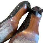 Stuart Weitzman  Black Peep Toe Heels Sandals Leather Perforated Size 8.5 Women's Photo 9