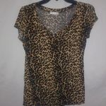 A'Gaci M Capped Sleeve V-Neck Brown Tan Leopard Top Photo 0