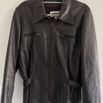 Vintage Genuine Leather Jacket Womens Large Chocolate Brown Oversized Buckle USA Photo 0