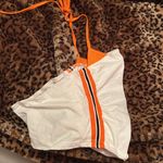 Amazon Cutest Y2K Orange and White Halter Crop Top Photo 5