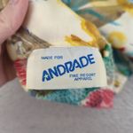 Vintage Strapless Top ANDRADE Resort Floral Print Smocked Bustier Women's Small White Photo 2