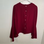 Carmen Marc Valvo Burgundy Blouse Bell Sleeve Button Back 10 Photo 5