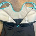 Women’s Black Turquoise Zip One Piece Skirt Swimsuit 14W Photo 6