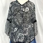 Lauren Ralph Lauren Black White Paisley Silk V Neck Blouse Womens L Balloon Slv Size L Photo 0