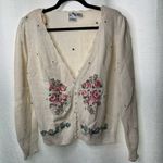 Vintage floral embroidered embellished pearl‎ sweater cardigan small cottagecore White Photo 1