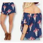 Peach Love California Desert Skull Ruffle top short Set size small flowy blue Photo 2