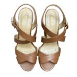 Michael Kors 8.5 US Suki Leather Platform Sandals in Luggage Brown Summer Shoes Photo 2