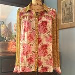 Pistol Rose Floral and Leopard Print Women's Button Up Long Sleeve Blouse Pink Size M Photo 1