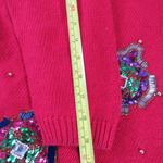 Victoria Jones  Womens M Red Sweater Beaded Embellished Sequence Festive Photo 4