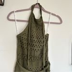 Lulus NWT Blissful Strolls Olive Green Crochet Faux-Wrap Halter Midi Dress Small Photo 7