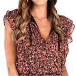 Greylin  Orange Fall Floral Black Tassel Tie Boho Blouse Photo 1
