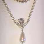 Vintage Silver Tone CZ Rhinestone & Faux Pearl Formal Classic Boho Necklace Photo 3