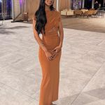 ZARA  dress maxi wrap cut out draped Tan  fitted evening party wedding Dress Photo 5